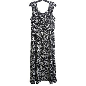 Chadwicks Black and White Sleeveless Floral Midi Dress 1X